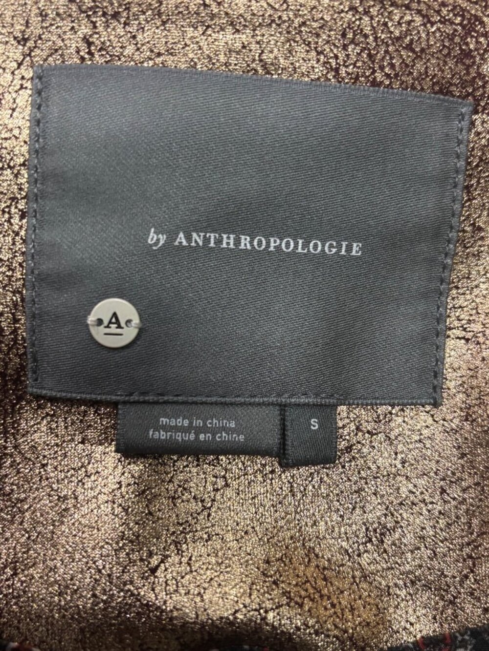 Anthropologie Gold Metallic Moto Jacket Women’s Small Cropped Faux Leather Biker - Picture 6 of 8